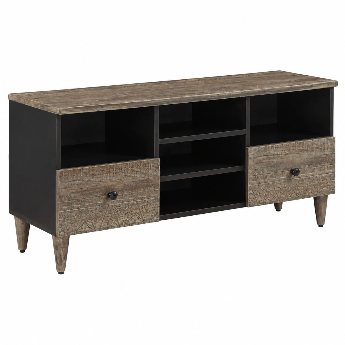 Meuble TV, en bois massif, coloris noir, 100 x 33 x 46 cm, pour le salon
