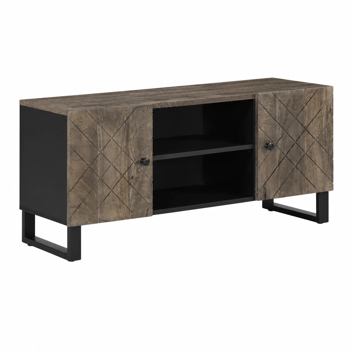 Meuble TV, en bois massif, 105 x 33 x 46 cm, coloris noir, pour le salon