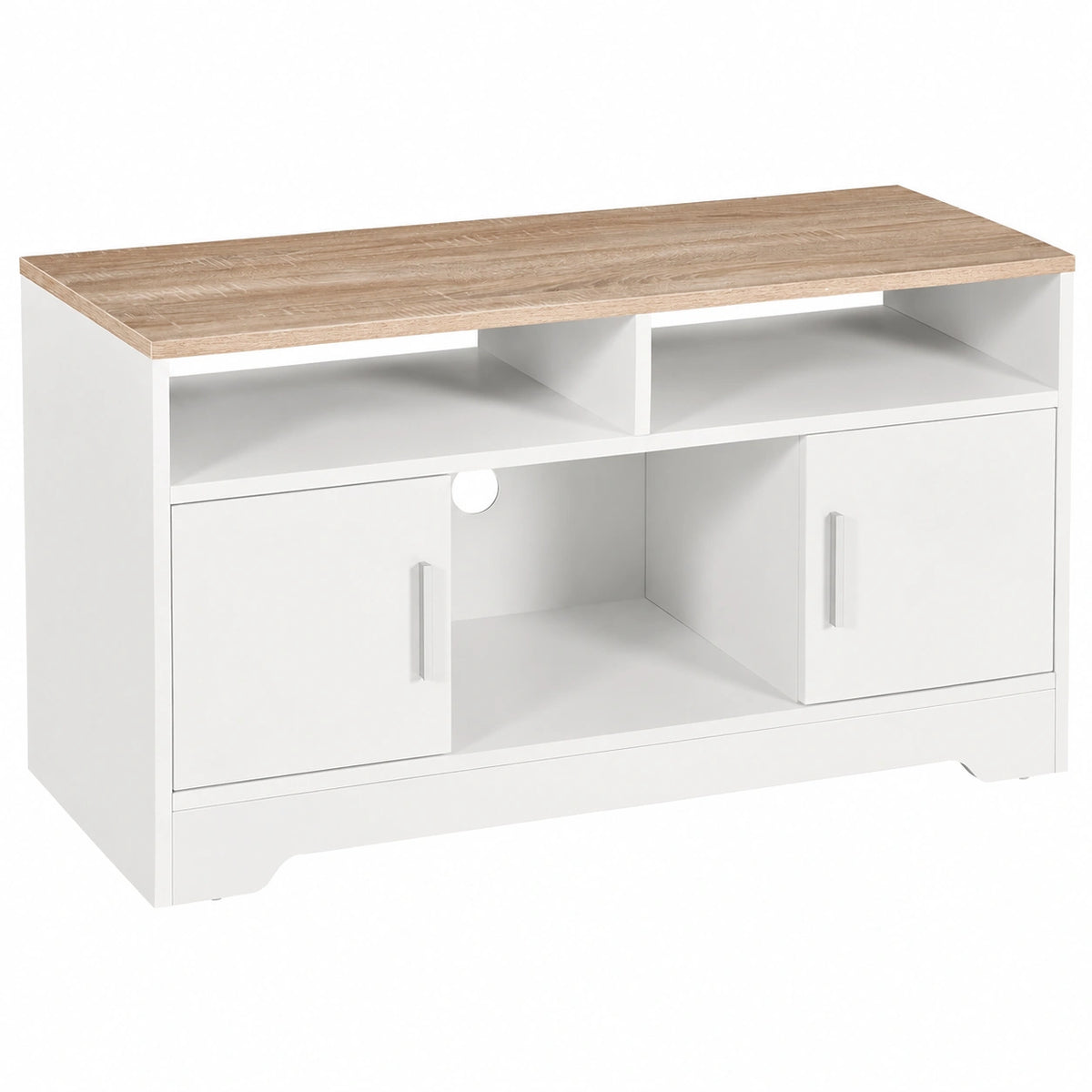 Meuble TV, avec rangement, coloris blanc, 105 x 40 x 52 cm, pour le salon