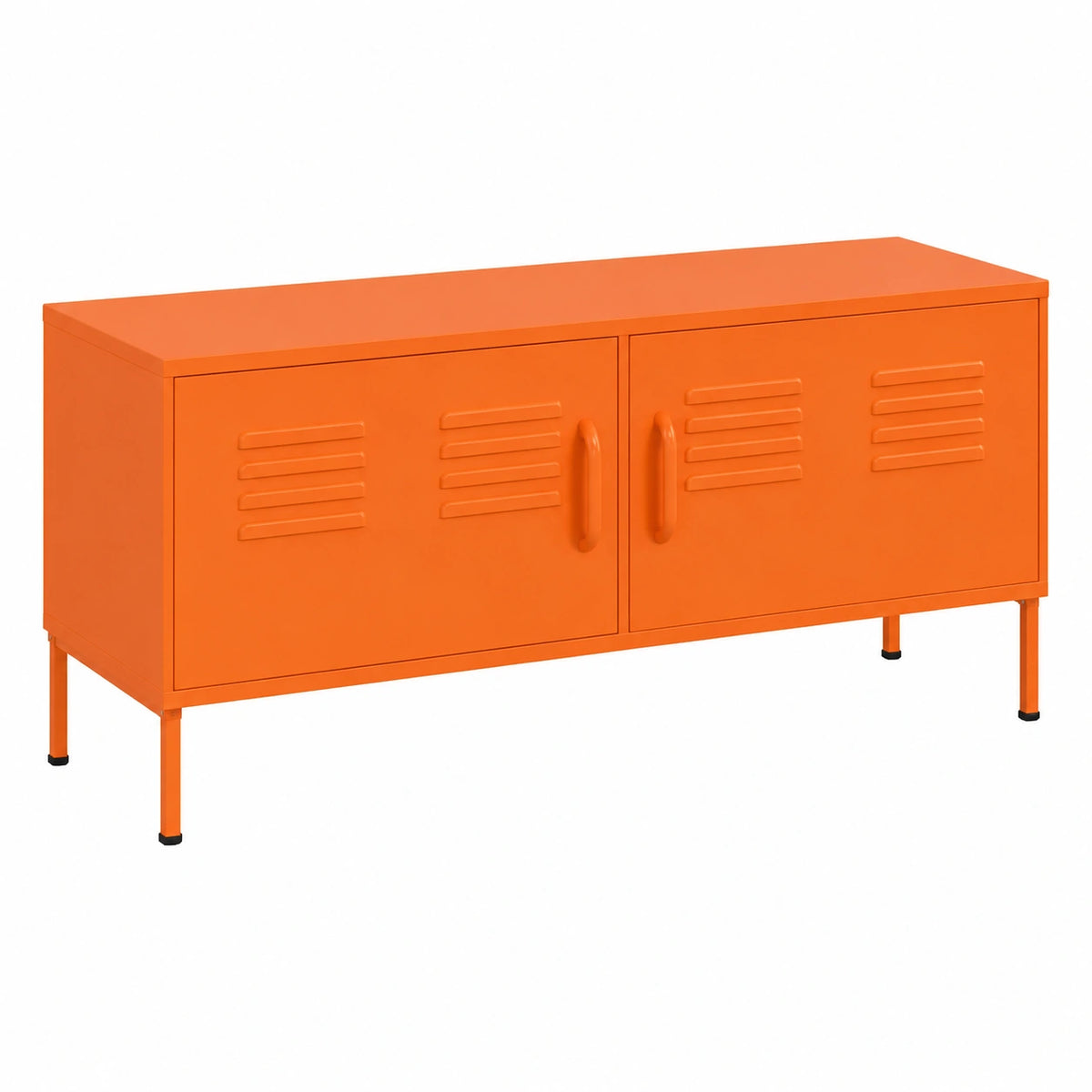 Meuble TV, avec rangement, en acier, coloris orange, 105 x 35 x 50 cm, pour le salon