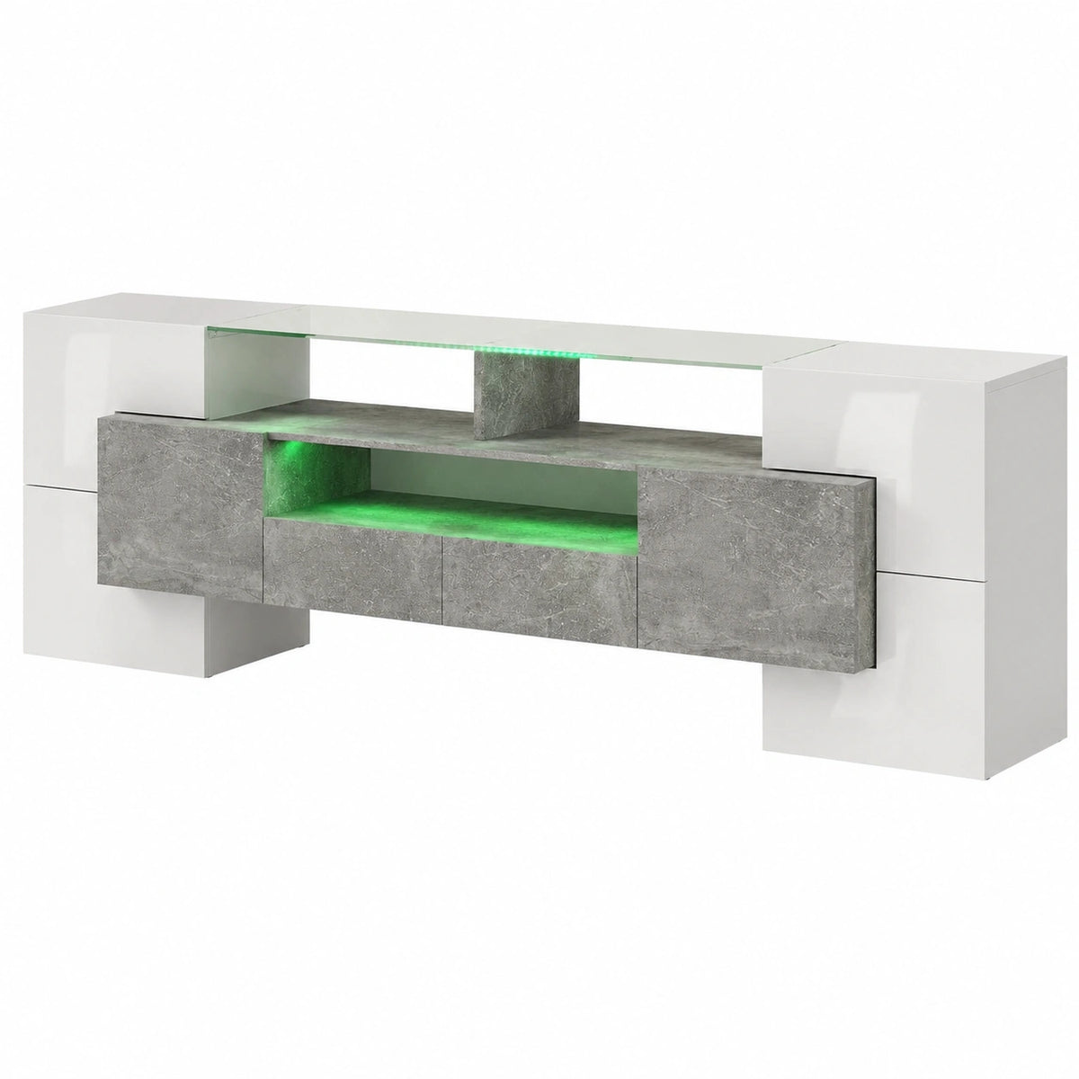 Meuble TV, avec rangement, avec éclairage LED, en verre, pour le salon