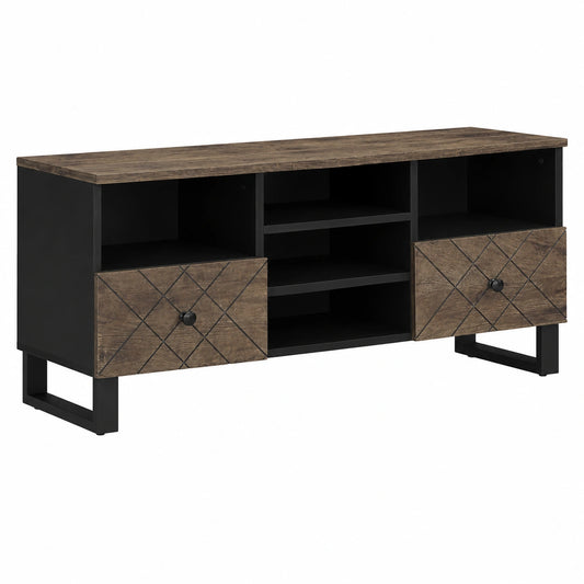 Meuble TV, en bois massif, coloris noir, 100 x 33 x 46 cm, pour le salon