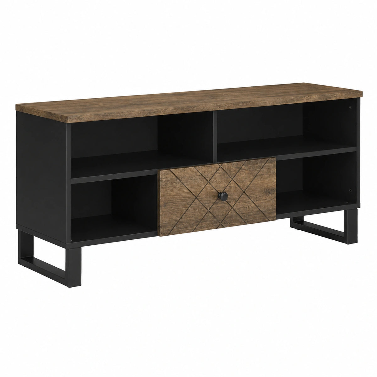 Meuble TV, en bois massif, 100 x 33 x 46 cm, coloris noir, pour le salon