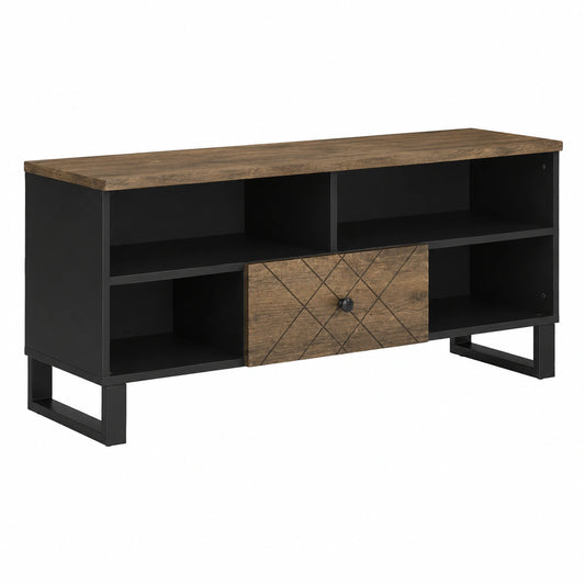 Meuble TV, en bois massif, 100 x 33 x 46 cm, coloris noir, pour le salon