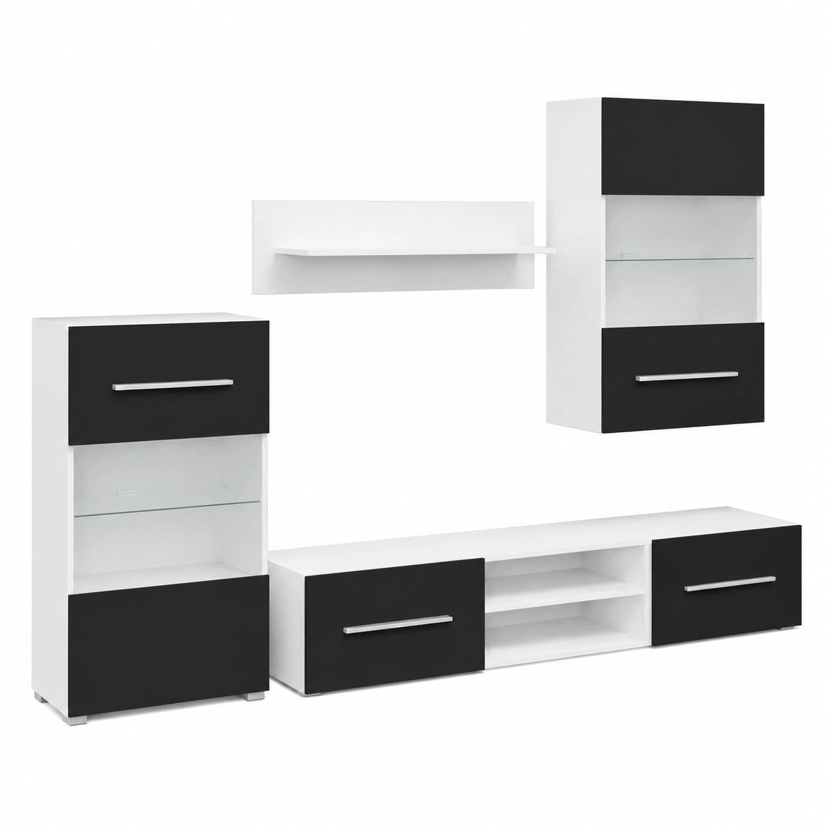 Meuble TV, avec rangement, avec éclairage LED, 5 pièces, pour le salon