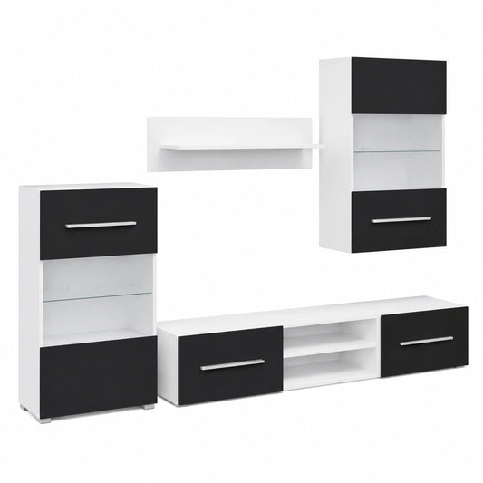 Meuble TV, avec rangement, avec éclairage LED, 5 pièces, pour le salon