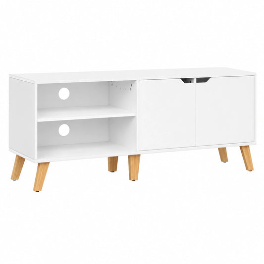 Meuble TV, réglable, avec étagères, avec portes, coloris blanc, pour le salon