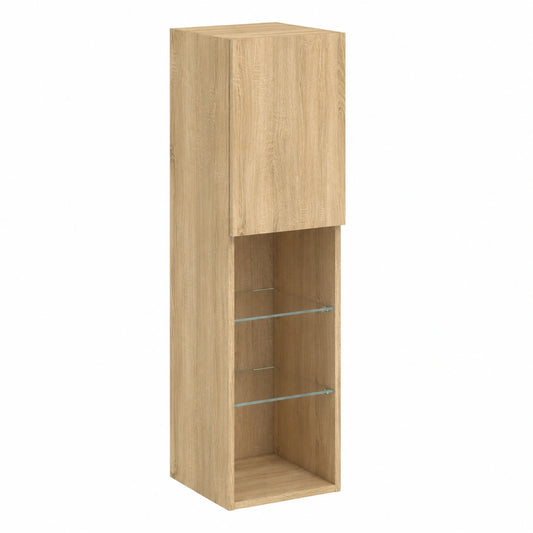 Meuble TV, 2 pièces, avec étagères, avec éclairage LED, en chêne, coloris brun, 30,5 x 30 x 102 cm, pour le salon