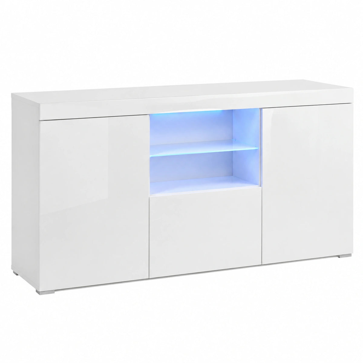 Meuble TV, avec éclairage LED, coloris blanc, pour le salon