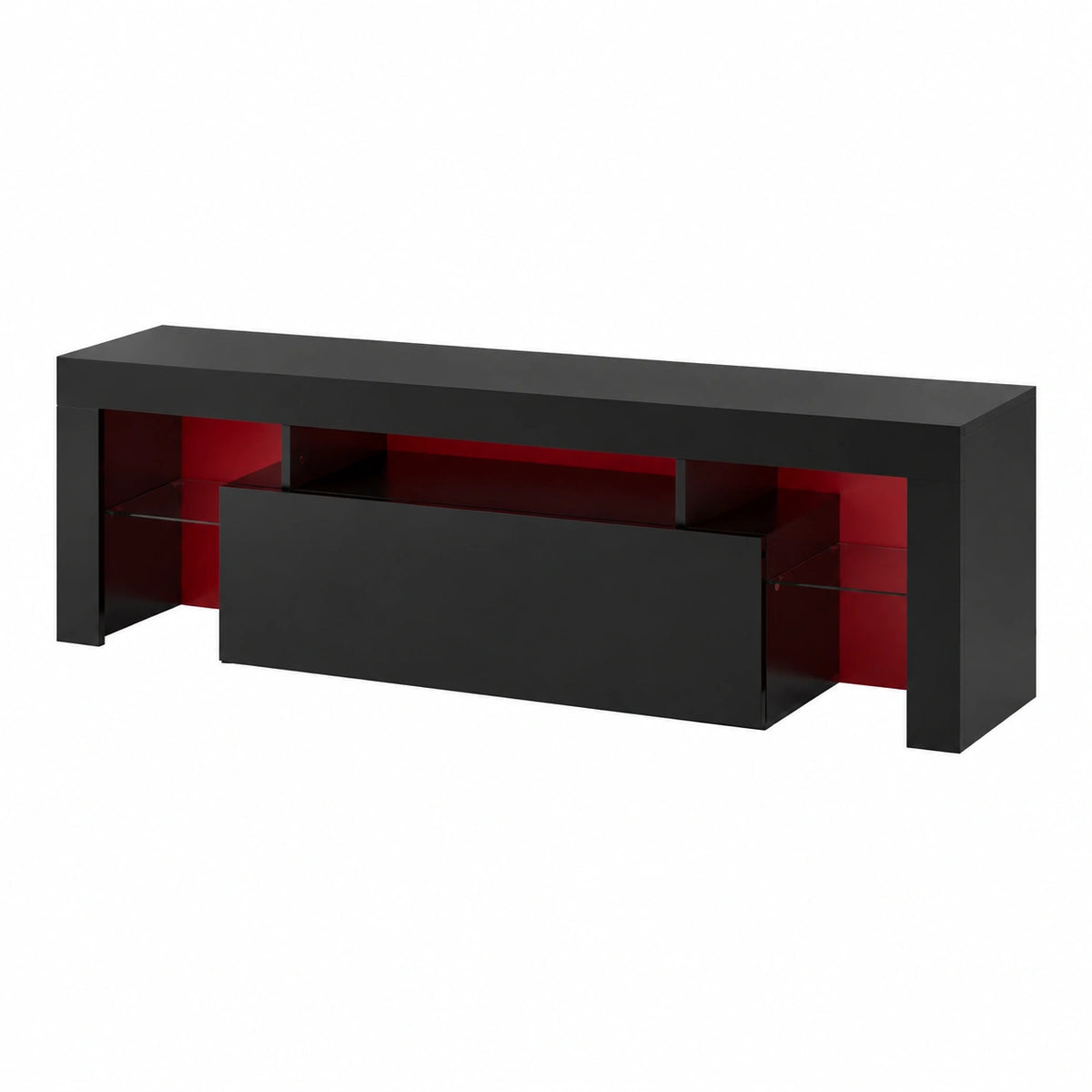 Meuble TV, réglable, avec éclairage LED, 160 x 35 x 45 cm, coloris noir, pour le salon
